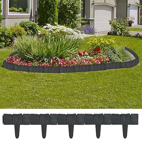 Homgoday 41-teiliges Set Gartenzaun / Rasenzaun aus Kunststoff, Steinimitat, 10 m, Gartentor für den Außenbereich, Zaun für den Außenbereich, Baustellenzaun