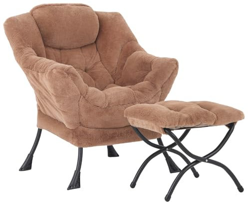 SESHINELL Sessel mit Hocker, Modern & Bequem Ohrensessel Wohnzimmer & Schlafzimmer, Relaxsessel mit Armlehnen, Loungesessel Lesesessel mit Stahlrahmen & Ottomane, Büro