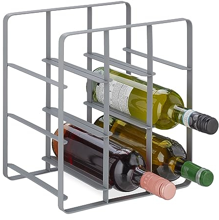 Relaxdays Weinregal, 9 Flaschen, Eisen pulverbeschichtet, Weinhalter stehend, Küche & Bar, HBT: 30 x 27,5 x 20 cm, grau