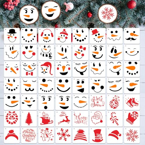 Augshy Weihnachten Schneemann Schablonen, 56 Stück Kleine Weihnachtsschablonen Kunststoff Weihnachten Schneemann Malschablonen DIY Schneemanngesicht Zeichenschablonen für Scrapbooking Wand Boden Deko