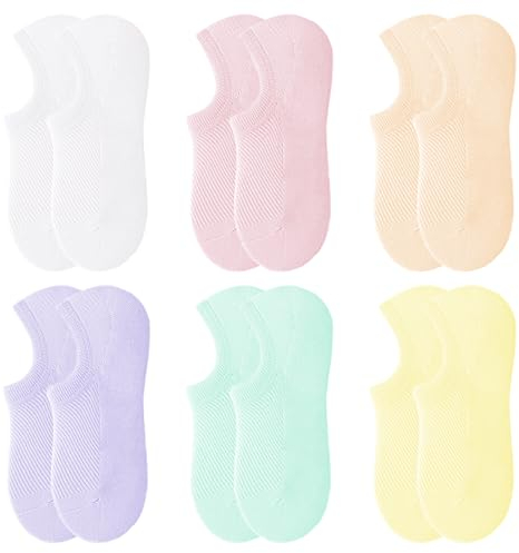 MEMOFYND 6 Paar atmungsaktive Bootssocken für Damen, unsichtbare Socken, Damensocken, niedrige Socken, flache Baumwollsocken, geeignet für Sportschuhe und Slipper (6 Farben)