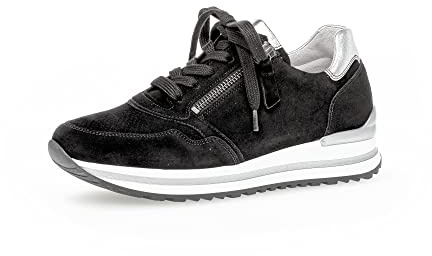 Gabor Damen Low-Top Sneaker, Frauen Halbschuhe,Wechselfußbett,Komfortable Mehrweite (H),schnürschuhe,schw/Silber(perf.),37 EU / 4 UK