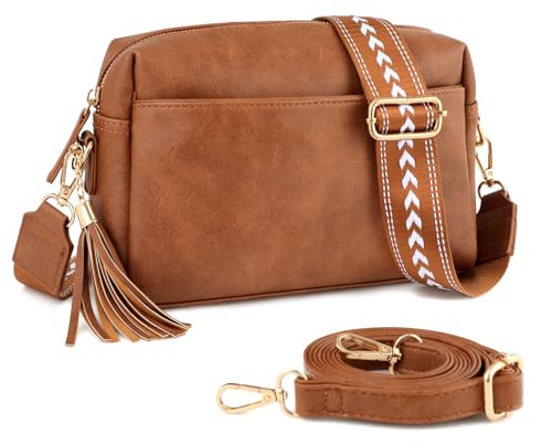 Damen Umhängetasche - PU Leder Handtaschen Damen mit Kleine Kosmetiktasche Schultertasche mit Geldbörse für Frauen Crossbody Bags mit Verstellbarem…