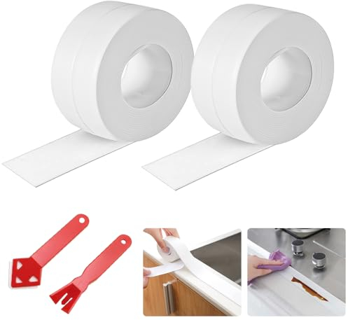 QINERSAW 2 Rotoli Nastro Sigillante Bianco per Bagno Nastro Sigillante Autoadesivo in PVC Nastro Sigillante Adesivo nastro impermeabile cucina e bagno per Lavandini WC, 3.7cm*3.2m