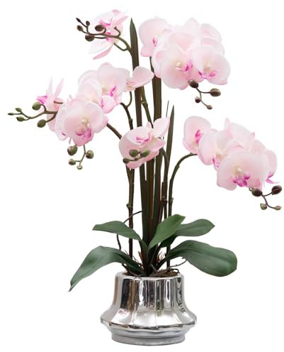 CXGS Künstliche Orchidee, 52 cm, fühlt Sich echt an, in Keramikvase, rosa künstliche Phalaenopsis-Blumenarrangement, Seidenorchideen mit Stielen für Tafelaufsatz, Tisch, Heimdekoration