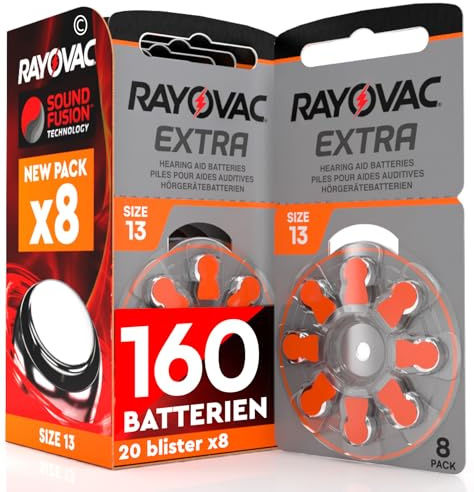 160 Batterien für Hörgeräte Rayovac Extra Größe 13. - 20 Blister mit 8 Batterien