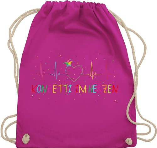 Turnbeutel Rucksack - Karneval & - Taschen - Konfetti im Herzen Herzschlag Fasching I - Unisize - Fuchsia - kölle karnevalsbeutel faschings ekg stoffbeutel wurfbeutel karnevalstasche karnevals herz