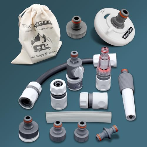 MaJoCompTec® WATERTWIN Wasser Befüll Adapter | Tankadapter kompatibel mit Gardena Anschluss | Tankdeckel Zubehör für Wohnmobil Wohnwagen Einfüllstutzen (Adapter 3-Pin D:78 + Anschluss-Set mit Filter)