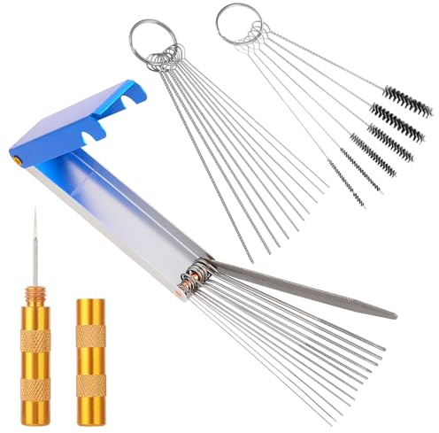 Lusofie Carburetor Carbon Dirt Jet Remove Cleaner, 13 Cleaning Wires Set + 5 Nylon Brushes + 10 Cleaning Needles + 1 Sharp Pick Torch Tip Cleaner Repair Tools Set for ATV Moped Welder Spray