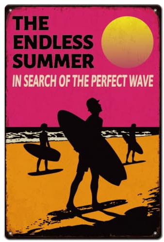 SUPERDANT Sandbeach Blechschilder Zum Aufhängen Metallposter Vintage Metallblechschilder The Endless Summer Poster Eisenwandkunst Blechschilder Heimwanddekoration Für Bars Cafés Kneipen Schlafzimmer