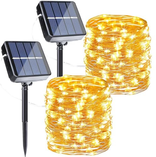 Joomer Solar Fairy Lights, 2-Pack Total 80FT 240LED Solar String Lights Outdoor Waterproof 8 Lighting Modes for Patio Fence Party Garden Yard Home Holiday Tree Outdoor Decoration (Warm White)