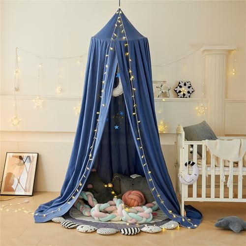 CULASIGN Betthimmel Babybett, Baldachin Kinderzimmer Moskitonetz, Mädchen Prinzessin Baumwolle Bettvorhang für Spiel Lesen Schlafzimmer Ankleidezimmer (Dunkelblau)
