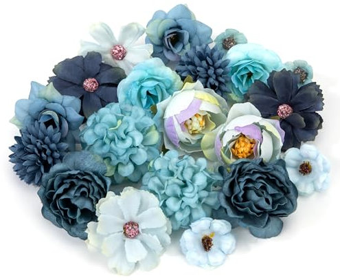 Heveer Kunstblumen Köpfe Künstliche Blumen Seidenblumen Blütenköpfe für DIY Basteln Hochzeit Party Home Handwerk 20 Stücke Blau