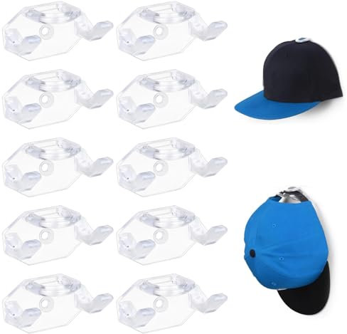 MJFENDAI 10 Stück Selbstklebende Hut-Organizer, Selbstklebende Huthaken, Cap Halterung für Hut-halter, Ohne Bohren, für Mützen, Schlüsselanhänger Kopfhörer Schals (Weiß)