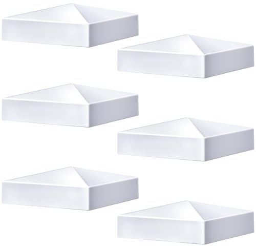 Taiyin Pyramidenförmige weiße PVC-Vinyl-Pfostenkappen, Zaun- und Deckpfostenkappen für Vinyl-Zaunpfosten (15,2 x 15,2 cm)