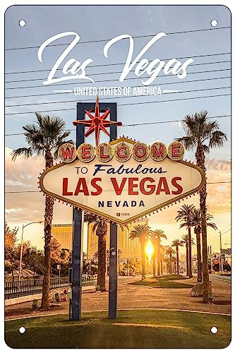 SBKGBIEHG Metall-Blechschild Las Vegas Willkommens-Vintage-Dekor, Kunstschild, Zuhause, Küche, Bar, Café, Club, Höhle, Wanddekoration, Retro-Schild, 30 x 43 cm