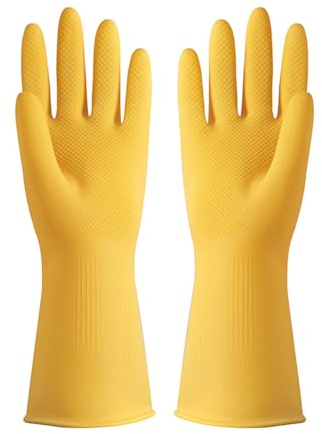 Fuerdich Gummi Reinigungshandschuhe, Perfect Light Haushaltshandschuhe Geschirrspülhandschuhe Wiederverwendbare Haushaltshandschuhe Küchenhandschuhe Langarm Dickes Latex Reinigung Waschen (M)
