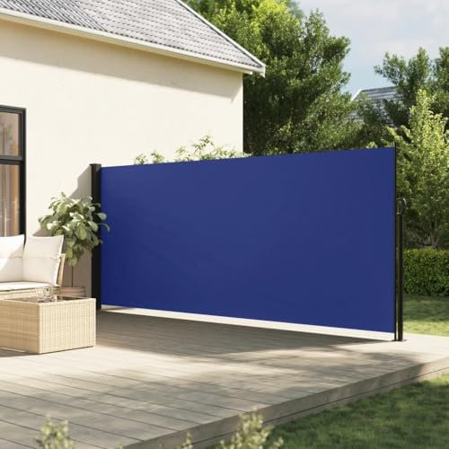 Tidyard Auvent latéral rétractable Bleu 160x500 cm Protection de l'intimité et Vent, Paravent Store latéral, Abri Solaire Extensible Brise Vue pour Extérieur, Balcon, Terrasse