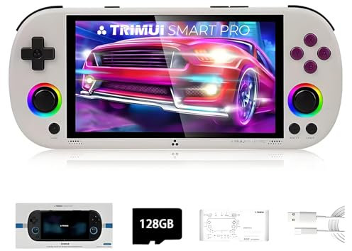 TRIMUI SMART PRO Console di gioco portatile Scheda SD 128G con 12700+Giochi, Sistema Linux Processore A133P Schermo da 5 pollici Console di gioco retrò Video Ragazzo Ragazze Regali per adulti