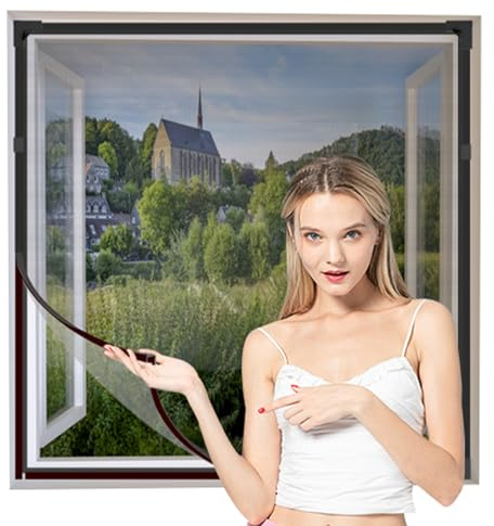 NeatiEase Adjustable DIY Magnetic Fly Screen Window Max 90 x 140 cm with Full Frame Magnetic Strip Easy Installation Fits Any Size Smaller Insect Mesh Mosquito Net for Windows(Grey Frame Black Net)