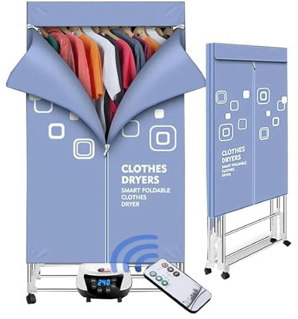 Tendedero con calefacción, secadora de ropa eléctrica de 2300 W, tendedero de ropa plegable con calefacción de 2 niveles con control remoto, capacidad de 15 kg, tendedero con calefacción que ahorra