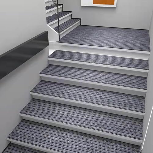 Grau,20x80cm,Stufenmatten Treppenmatten 4 Stück,rutschfeste Innentreppe Stufenmatten,Treppenstufen Matten,Treppenteppich Rechteckig,Treppenschutz,für Kinder Ältere und Hunde