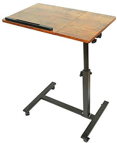 WODFARR Laptop-Schreibtisch, Rolltisch, Computertisch, Arbeitsplatz, rollbar, Sofa, für Laptop, zusammenklappbare Höhe mit 4 Rollen, 60 x 34,5 x 58/90 cm, Kirschbaum, Gelb