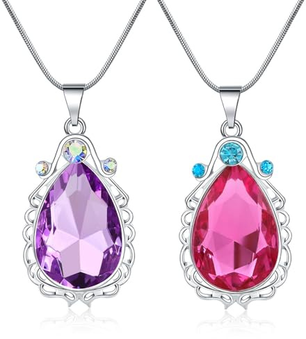 AROWRO 2 Stück Sofia Halskette die erste Amulett und Elena Prinzessin Zwillingsschwester Teardrop Halskette Prinzessin Kostüme Schmuck für Mädchen