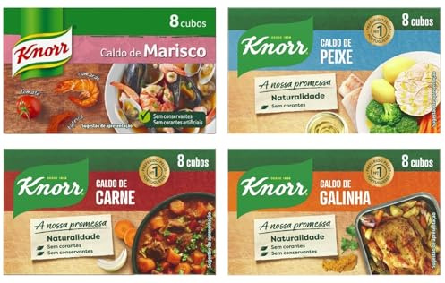 Knorr 4er-Mix Brühe | Fisch | Meeresfrüchte | Fleisch | Huhn | 4er-Packung mit 8 Würfeln