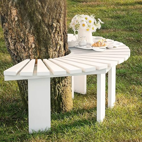 yurstcggh Bancos para Jardin Banco Semicircular para Exterior,Banco de Árbol al Aire Libre Medio Redondo,Coloca Taburetes Curvos Alrededor del árbol,para Crear un área de Descanso en el Jardín Blanco