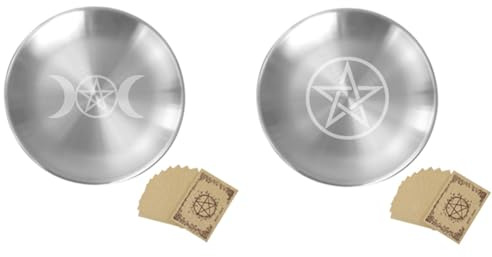 Bosiyrggrl Pentagram and Moon Pattern Decorative Metal Storage Tray Suitable for Tarot Jewelry and Ritual Decoration