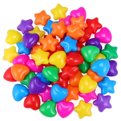 VICASKY 60 Stück Stern Und Herzförmige Meeresbälle Kinder Spielbälle Bruchsichere Bunte Grubenbälle Für Indoor Spielbereiche Bällebecken Und Partys
