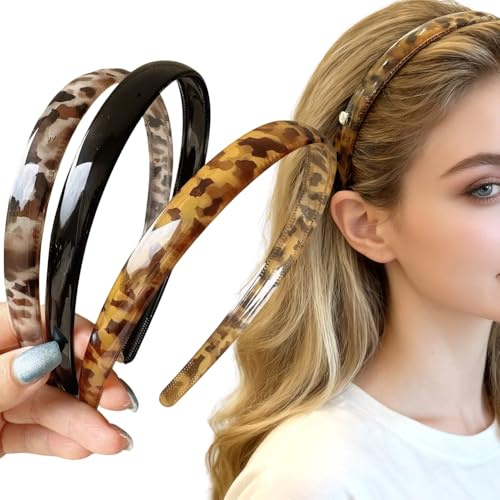3stück Haarreifen Damen Mit Leopardenmuster Schwarz Braun Modische Haarreif Mädchen Rutschfestes Kunststoff Haarbänder Frauen Mit Zähnen Verschiedene Stirnbänder Schildpatt Haarschmuck Haar Accessoire