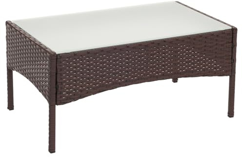 PROREGAL Poly-Rattan Gartentisch Andi, HxBxT 38x79x48 cm, Braun-meliert, Beistelltisch Tisch mit Glasplatte