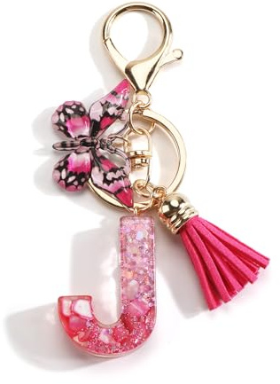 Porte-clés pour femme avec initiales en résine, pendentif tassel et papillon, bijou de sac élégant, cadeau collègue, accessoires charms pour sac à main, superbe porte clef maman anniversaire