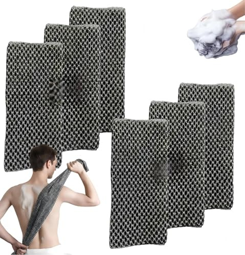 Serviette de Douche Exfoliante Ecovia - Naturel en Fibre de Bambou et Charbon, Nettoyez Facilement Exfoliation Douce la Peau du Dos (Noir*6pcs)