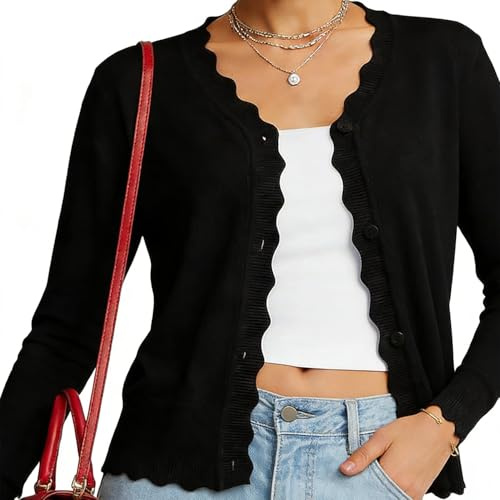 Youkly Women's Cardigan, Black, Ribbed Knit, Long Sleeve, V-Neck