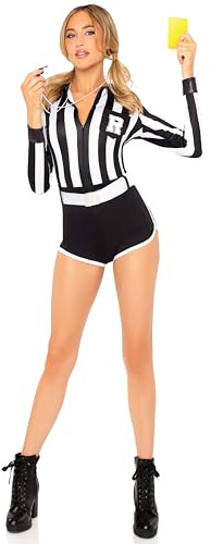 LEG AVENUE Damen Schiedsrichterin Kostüm Romper, Halloween Party, Größe S, Schwarz-Weiß Gestreift, Polyester, mit Pfeife