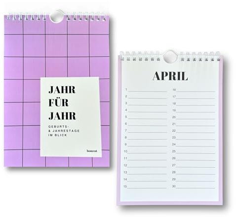 Geburtstagskalender immerwährend A5 zum Eintragen von Geburtstagen & Jahrestagen, ohne Datum | Minimalistisches Lila-Weiß Design | Jahresunabhängiger Kalender für Familie, Büro, Kita & Fokus