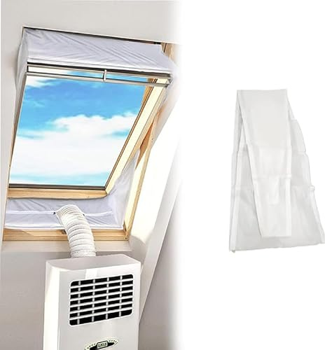 Air Conditioner Window Seal Kit, Centre Pivot Roof Window Seal Kit for Portable Air Conditioner, Windproof Fastening Tape Zippered AC Vent Seal for Window and Wall (White-1pc)