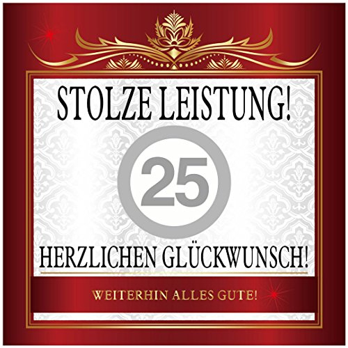 Udo Schmidt Aufkleber Stolze Leistung 25 zur Silberhochzeit, Fuchs, Rot, Weiß, Silber, Stickerei, Papierrecommendation für Glas, Elegant, Traditionell, Sticker