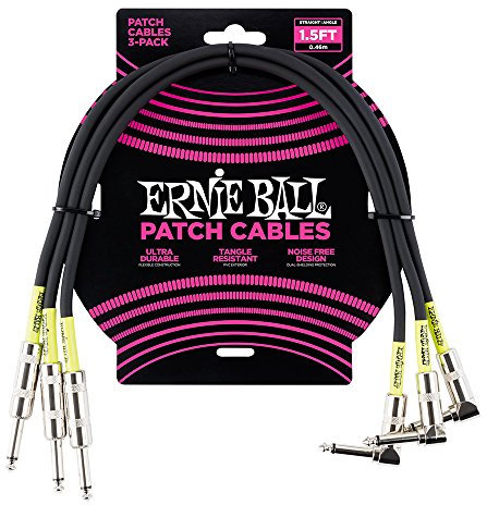 Ernie Ball 1.5 ft Straight / Angle Patch Cable 3-Pack - Black
