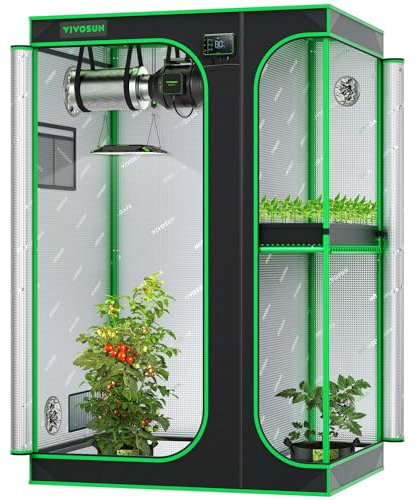 VIVOSUN D436 2-in-1 4x3 Wachstumszelt, 121,9 x 91,4 x 182,9 cm, hochreflektierendes Mylar mit Mehrkammer und Bodenwanne für Hydrokultur-Zimmerpflanzen