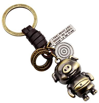 LKMY Ensemble de bijoux avec porte-clés en alliage et cuir pour la fête des pères - Cadeau pour fils, enfants, famille, femme, Piggy