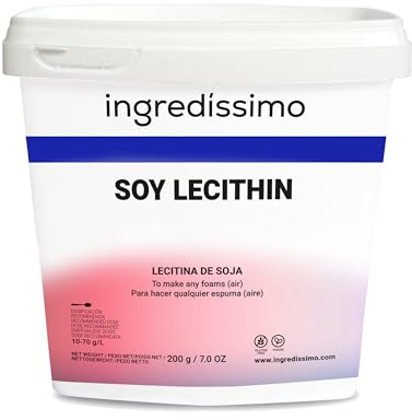 INGREDISSIMO - Lecitina, Emulgente Natural, Polvo Refinado a Base de Soja, Emulsionante, para hacer Empumas y Aires, Producto Vegano y sin Gluten, Color Amarillo y Beige, - 200 g