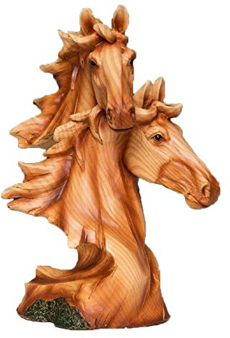 Widdle Celebrations Naturecraft Dekofigur aus Kunstharz, Holzoptik, 2 Pferdeköpfe, 18 cm