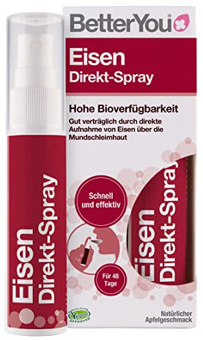 BetterYou Eisen Direkt Spray - gut verträglich durch Aufnahme über die Mundschleimhaut - hohe Bioverfügbarkeit - leckerer Apfelgeschmack - die praktische Alternative zu Tabletten - vegan, 25ml