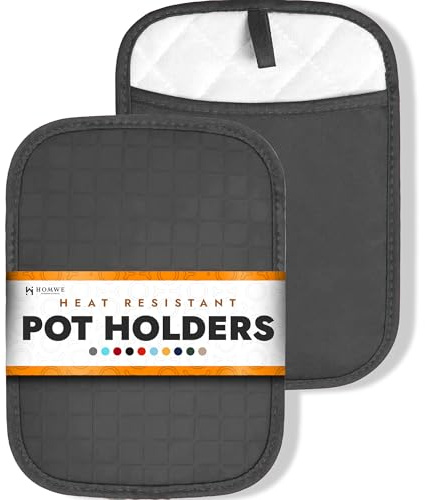 HOMWE Silicone Kitchen Pot Holders with Pockets, 2 Pc Set Trivet, Steam and Heat Resistant Hand and Countertop Protection Hot Pads, Non-Slip Grip potholders, Terrycloth Interior Lining, Gray