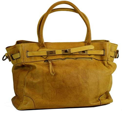 BZNA Bag Mila gelb vintage Italy Designer Business Damen Handtasche Ledertasche Schultertasche Tasche Leder Shopper Neu