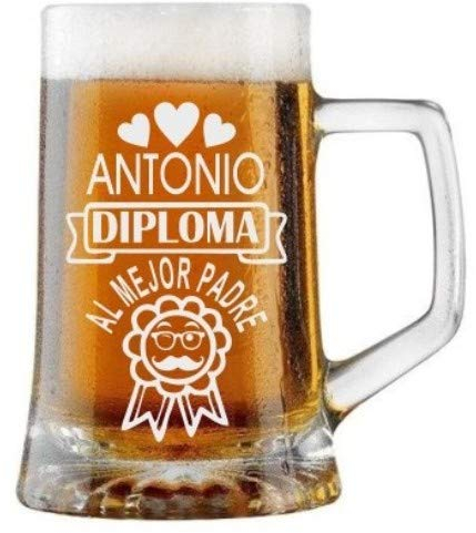 Jarra de Cerveza Personalizada Día del Padre DIPLOMA MEJOR PADRE Regalo Grabado y Personalizado para Hombre o Mujer Obsequio Celebraciones Cumpleaños Aniversarios Día del Padre Detalle